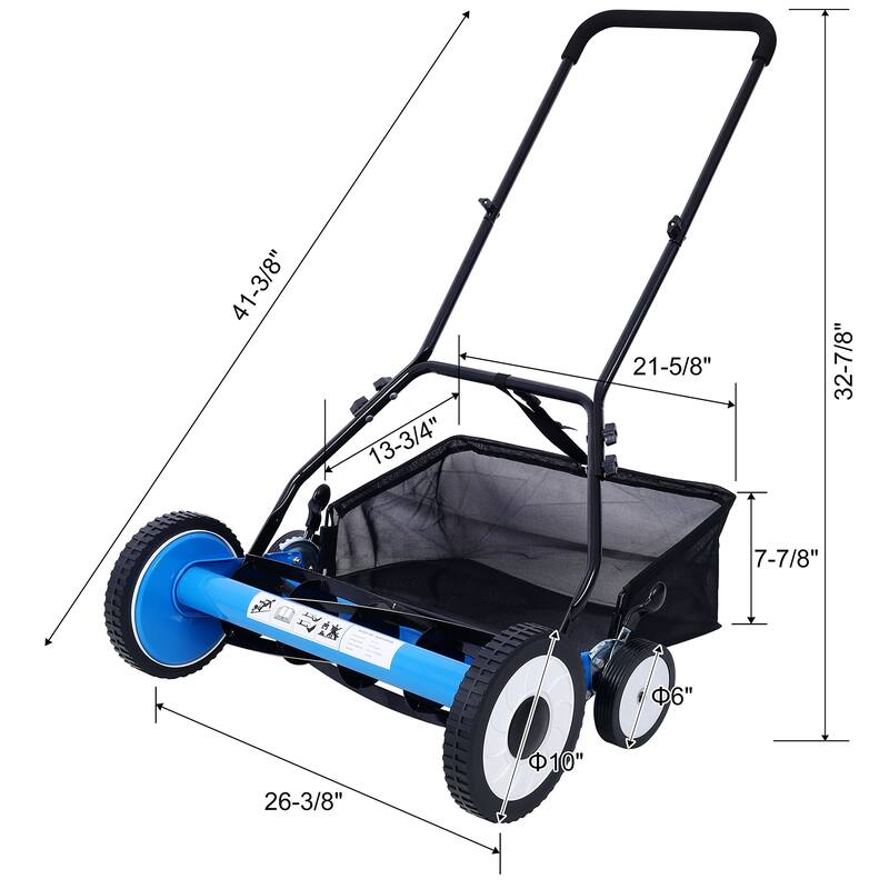 20" 5-Blade Reel Mower,Eco-Friendly Quiet Push with Grass Catcher,Blue