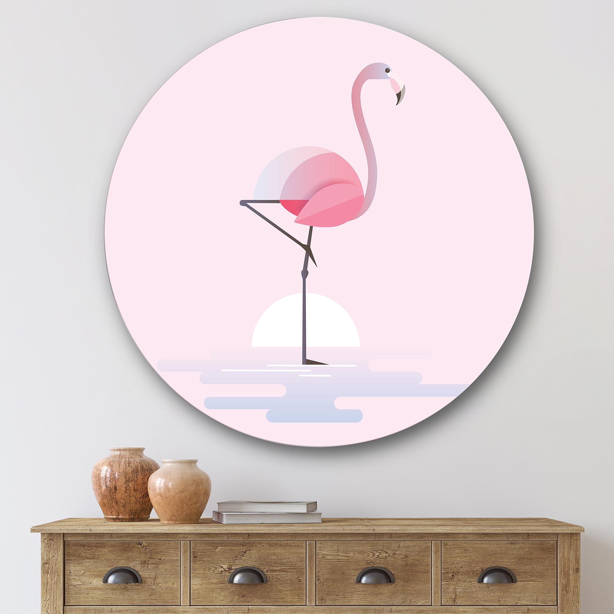 Designart \'Standing Pink Flamingo\' Farmhouse Metal Circle Wall Art - Bed  Bath & Beyond - 33361279
