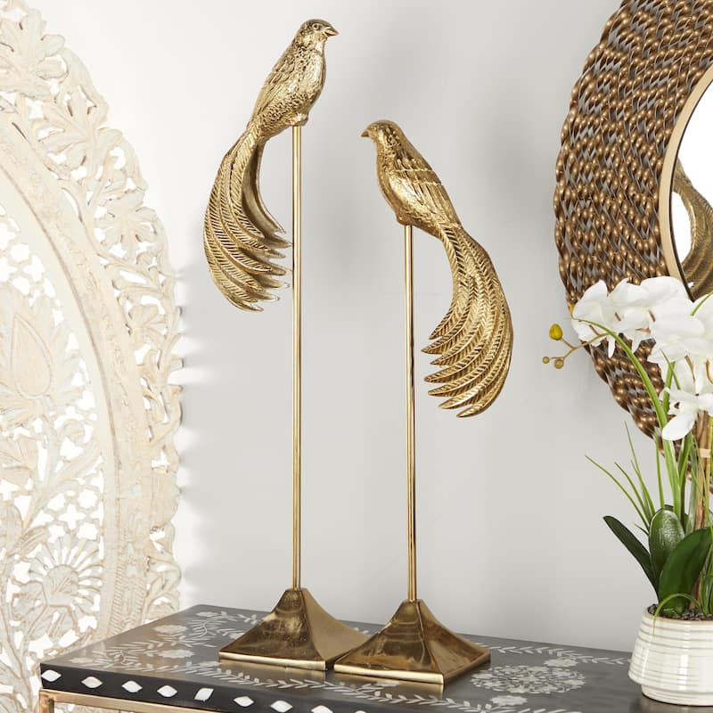 Aluminum Metal Bird Sculpture - Set of 2 Gold - Roche River Decor