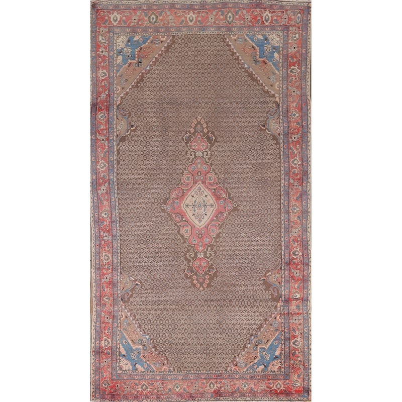 Brown Koliaei Persian Vintage Area Rug Handmade Wool Carpet - 5'0"x 10'6"