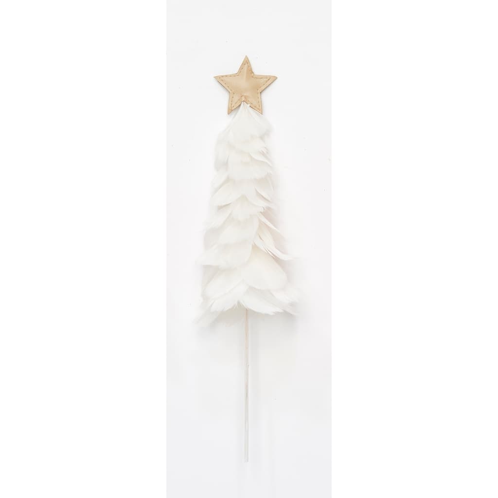 9" Feather Tree with Star on 10" Stick, White, Set of 3 - 13"