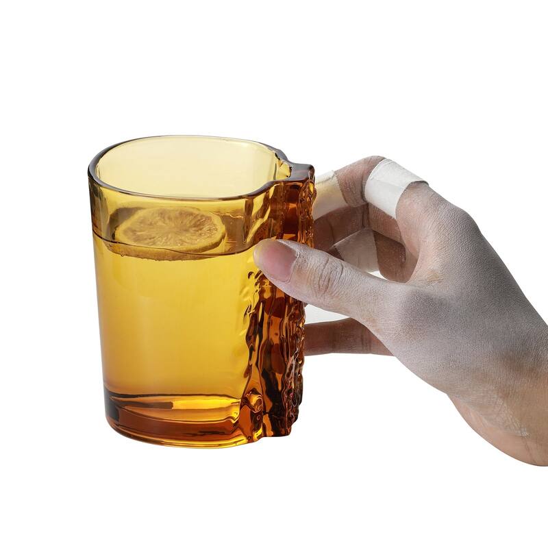 13.3 oz Climbing-Inspired Glass Mug with Rock Crimp Pinch Grip Cup and Dishwasher Safe - Amber