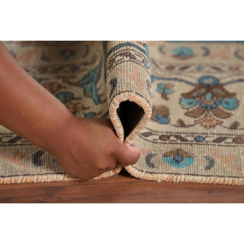 Distressed Beige Tabriz Vintage Persian Rug Hand-Knotted Wool Carpet - 7'10" x 10'11"