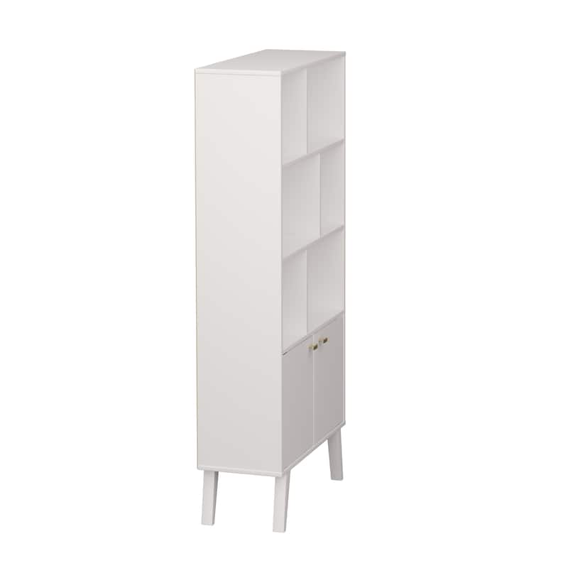 Prepac Milo Mid-Century Modern Bookcase with Six Shelves and Two Doors - 29 in. W x 62.25 in. H x 12 in. D