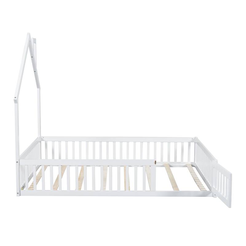 Wooden house platform bed with guard rails