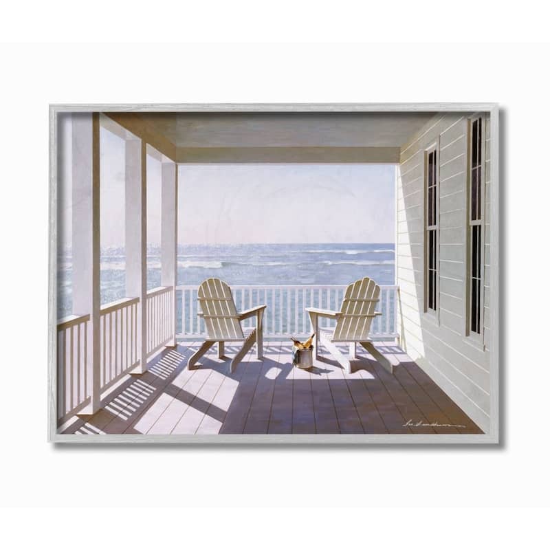 Stupell Porch Chairs Overlooking the Tide Realistic Painting Framed Giclee Texturized Art by Zhen-Huan Lu