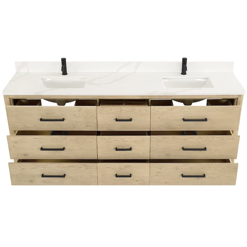 Porto Bath Vanity with White Quartz Stone Top and Mirror