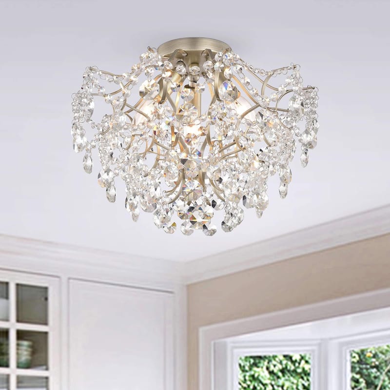Dalia Elegant Indoor 3-light Crystal Flush Mount - Brushed Champagne