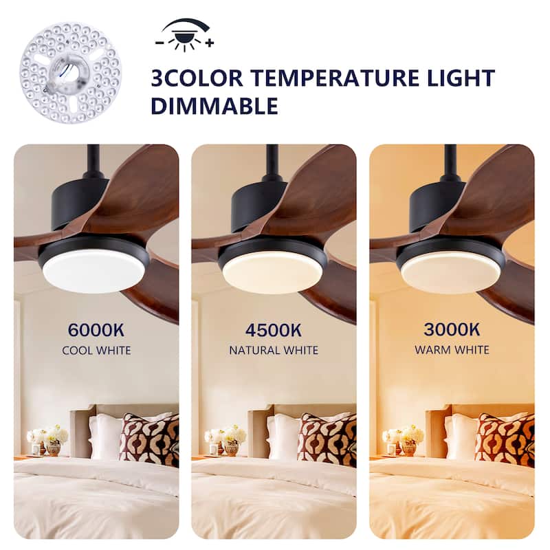 36" Wood Ceiling Fan with Lights Remote Control, Quiet DC Motor 3 Blade