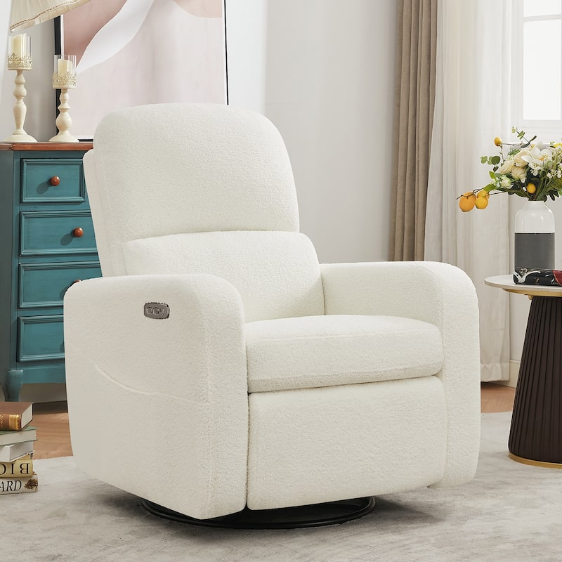 Swivel Power Recliner Chair Teddy Nursery Glider Rocking Recliner - White