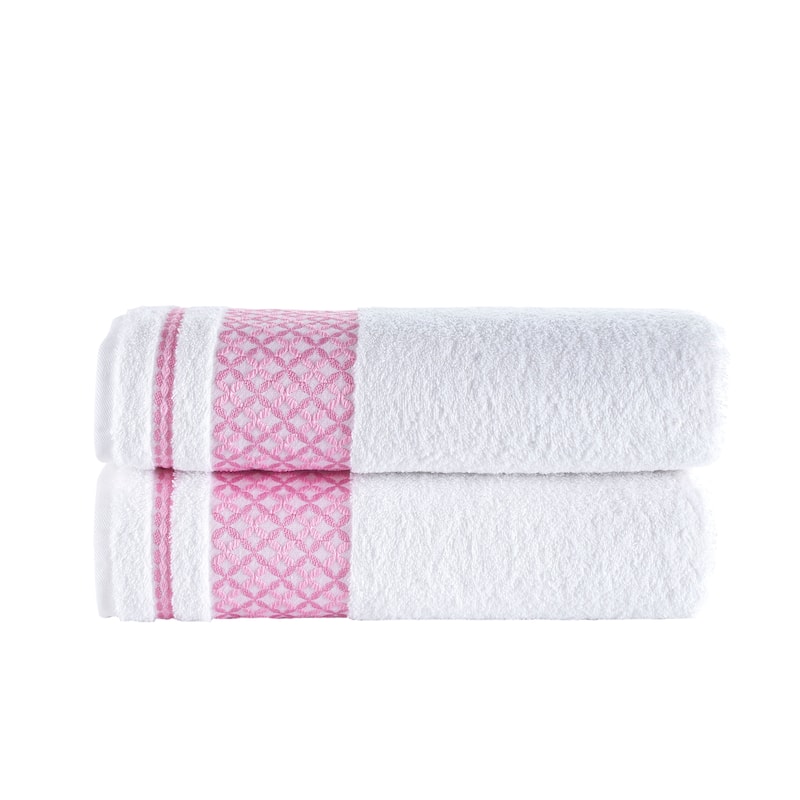 KAFTHAN Textile Plaid Turkish Cotton Bath Towels (Set of 2) - 59"L x 35"W x 0.5"H - White