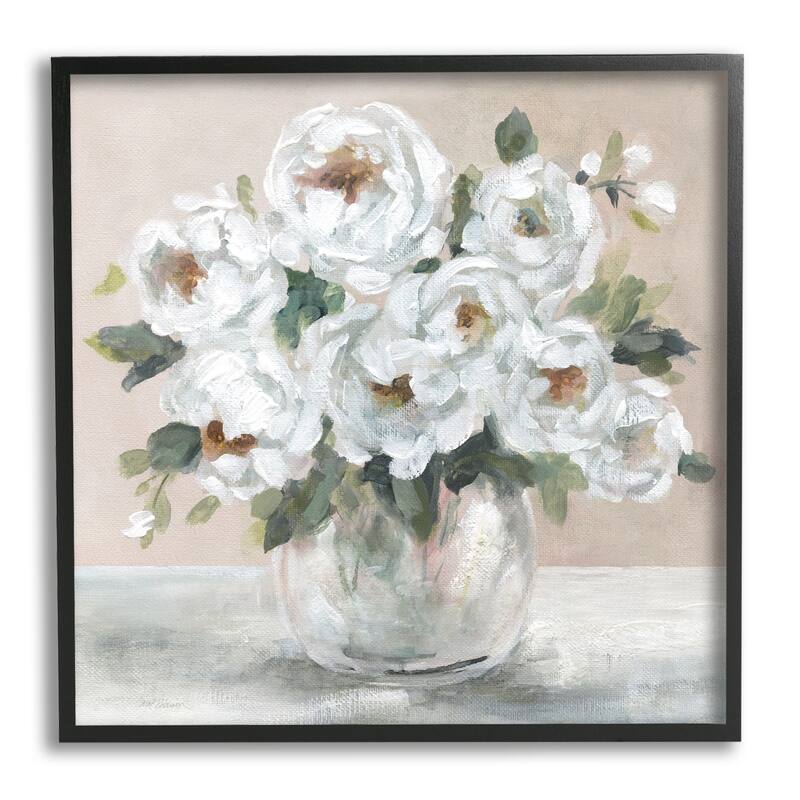 Stupell White Peony Bouquet Painting Framed Giclee Art by Carol Robinson - 17 x 17 - Black