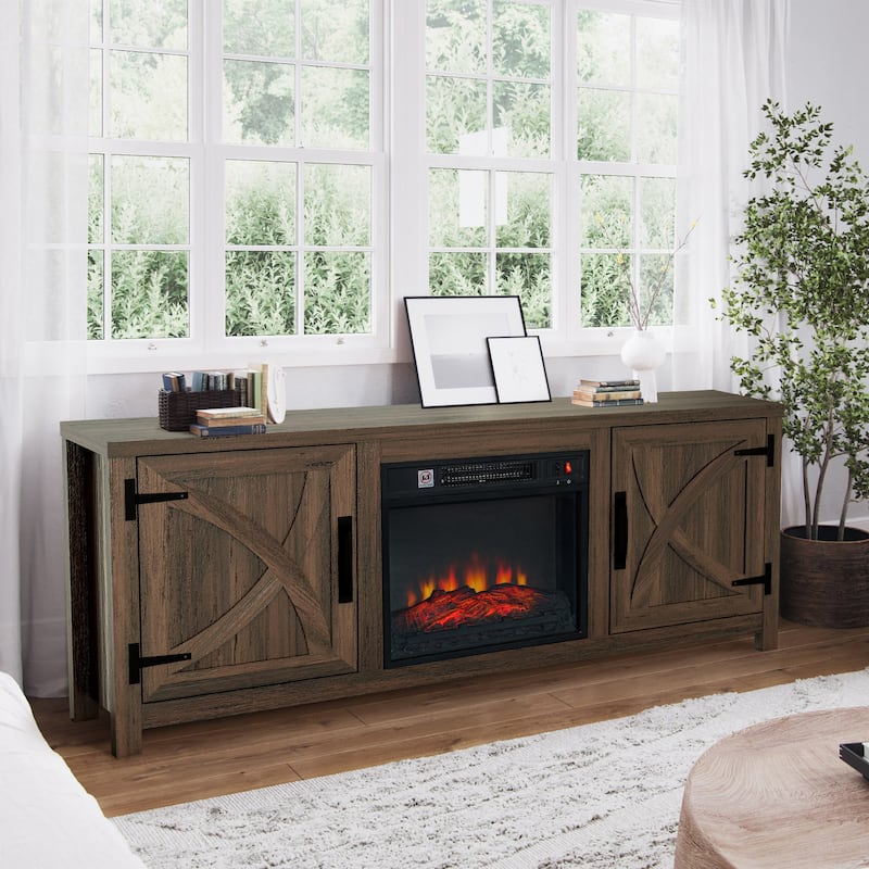 58-Inch Farmhouse Electric Fireplace TV Stand with Storage Cabinets and Adjustable Shelves