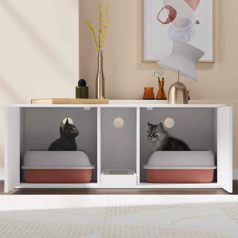 Modern Cat Litter Cat Enclosure,Washroom,Cabinet with two Large Rooms.