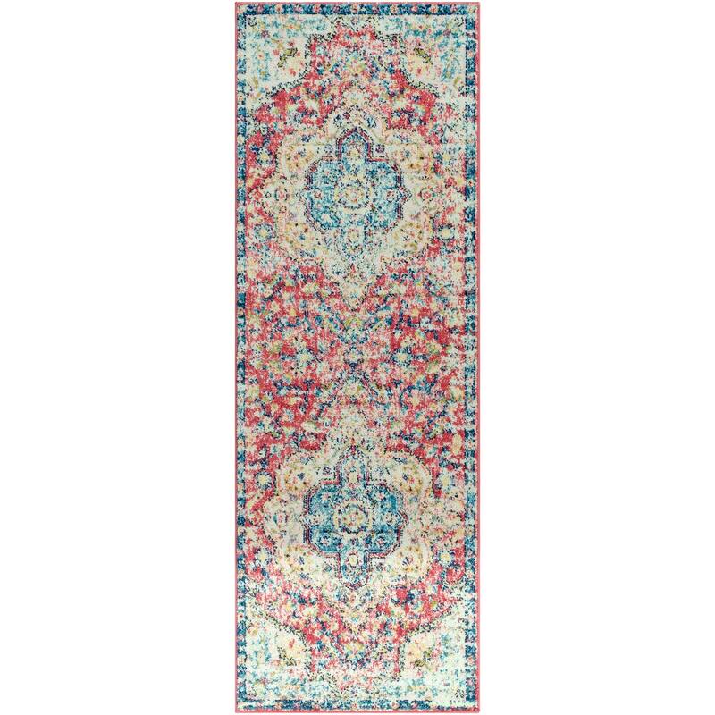 Livabliss Hal Vintage Boho Traditional Pink Medallion Area Rug
