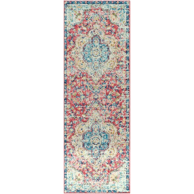 Hal Vintage Boho Traditional Pink Medallion Area Rug
