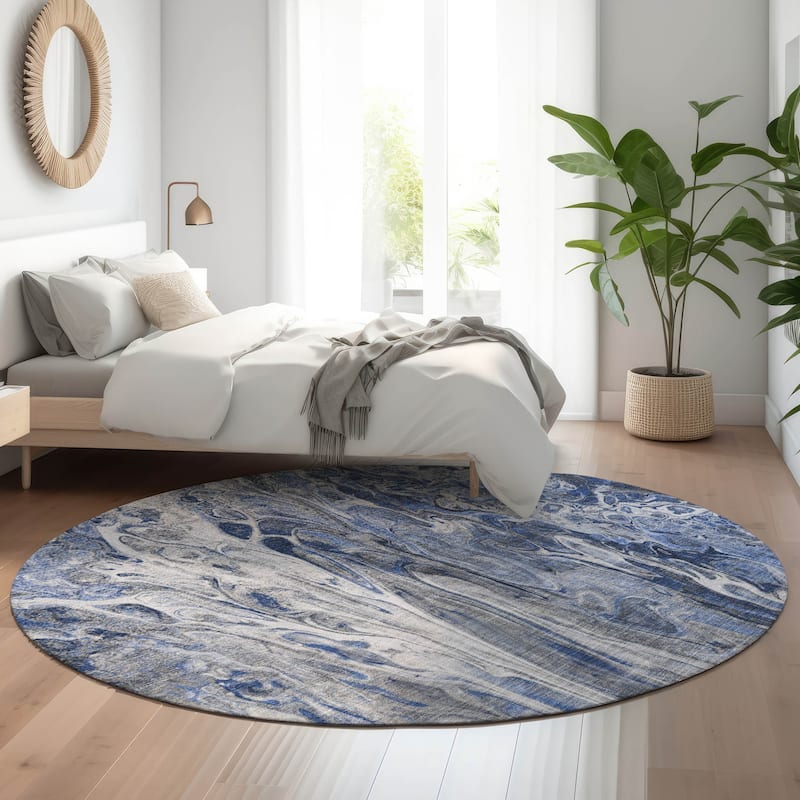 Premium Washable Super Soft Abstact Mayfield Rug - Blue - 8' x 8' - Round