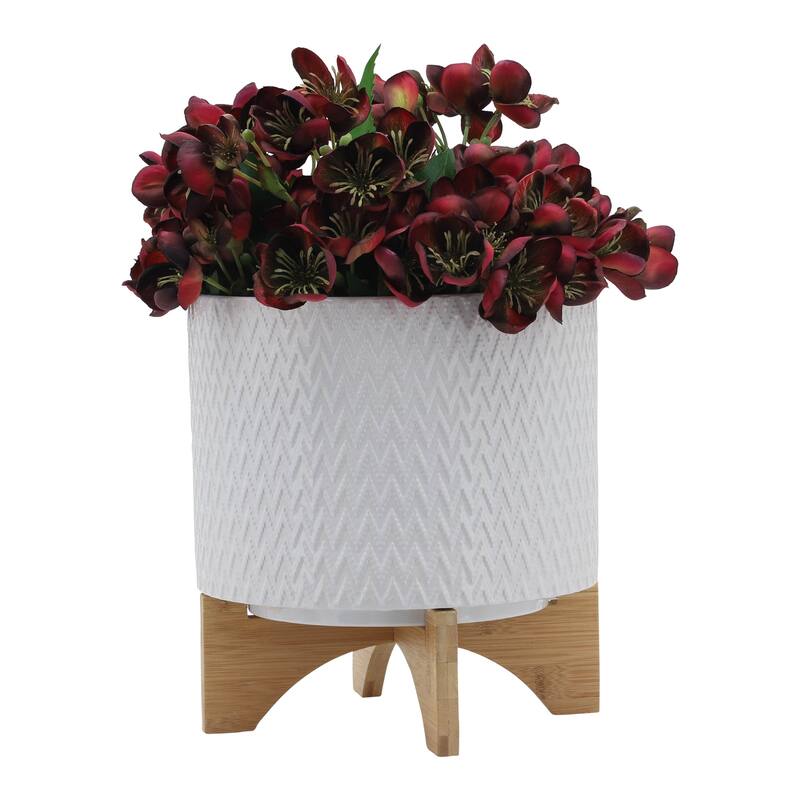 Sagebrook Home White Neutral Ceramic Planter Pot with Stand Indoor/Outdoor