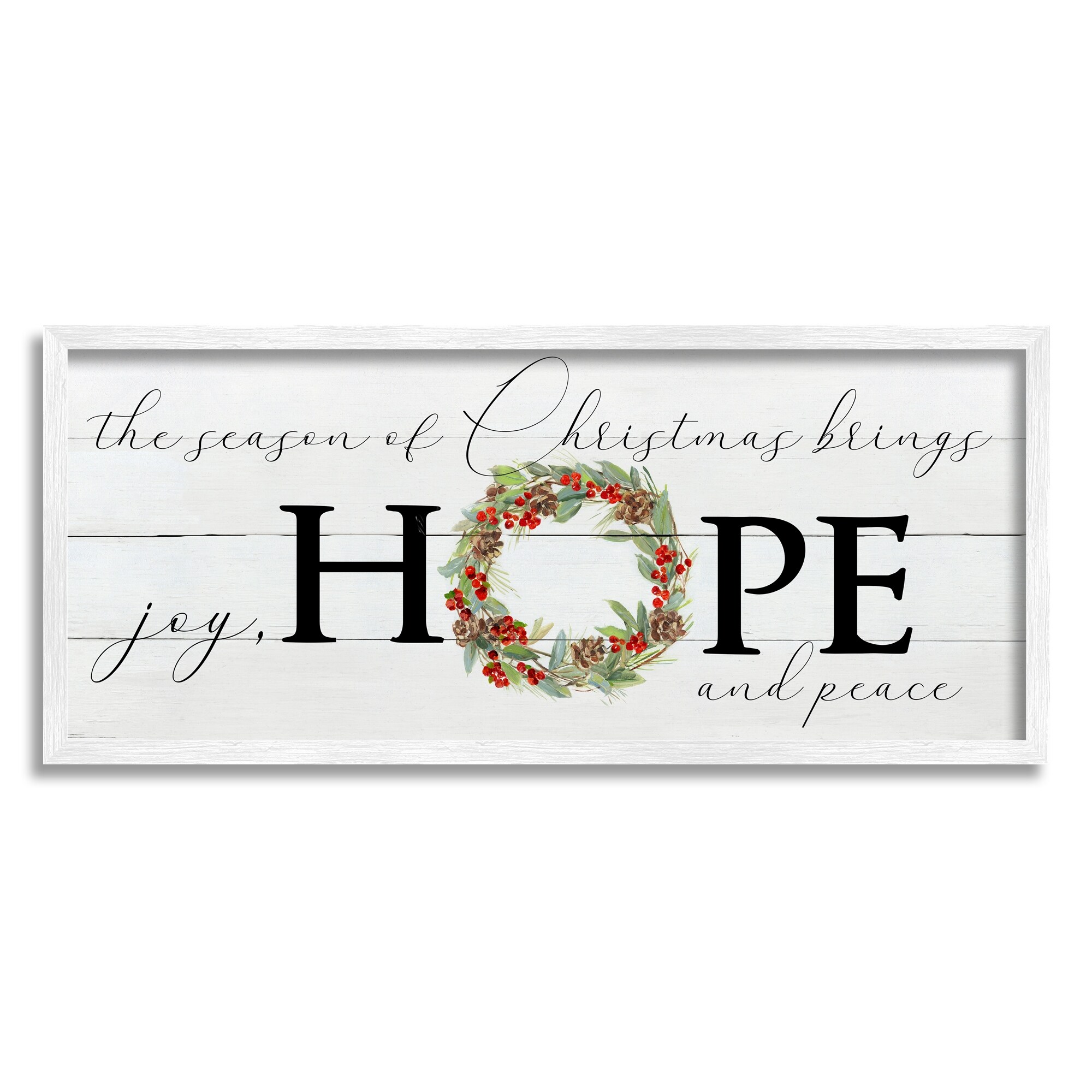Stupell Joy Hope & Peace Christmas Wreath Framed Giclee Art by Sally Swatland
