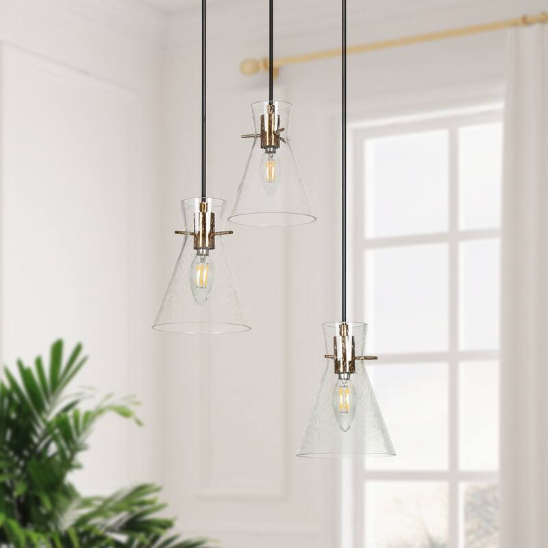Liniya Modern Farmhouse 3-light Cluster Kitchen Island Pendant Black Gold Elegant Abstract Seeded Glass Ceiling Lights DIY
