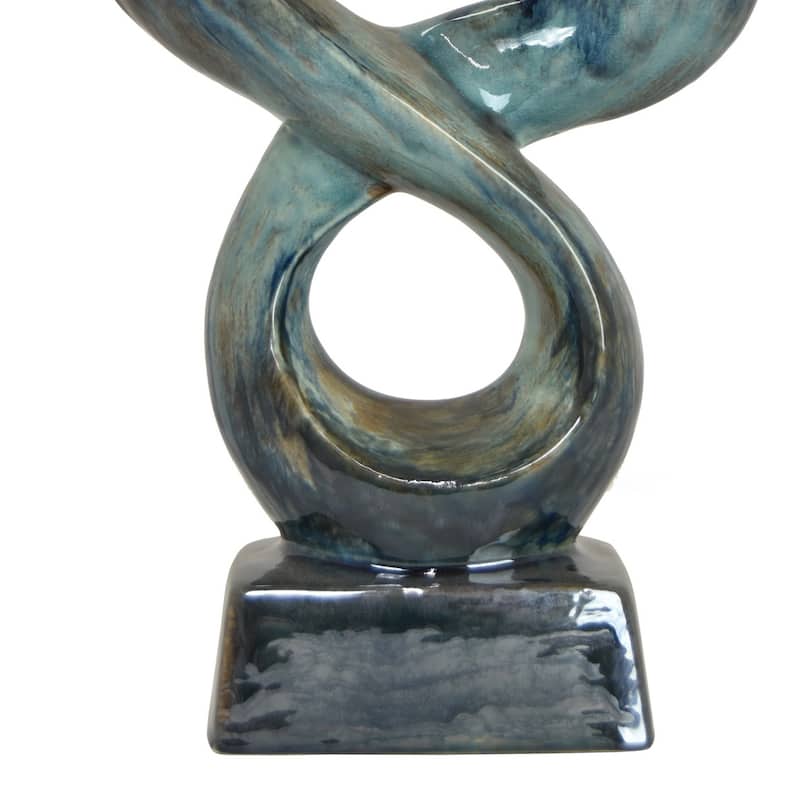 Accent Tabletop Decor, Blue Ceramic, Abstract Sculpture, 20 Inch