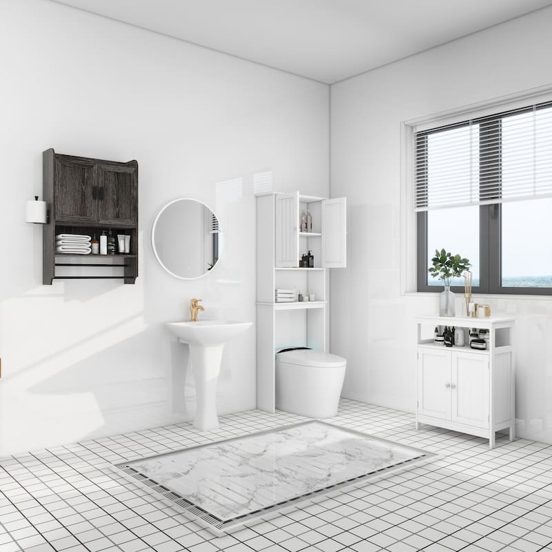 Bathroom Wall Cabinet with Doors,Adjustable Shelf,Towel Bar and Paper Holder,Over The Toilet Storage Cabinet,Medicine Cabinet