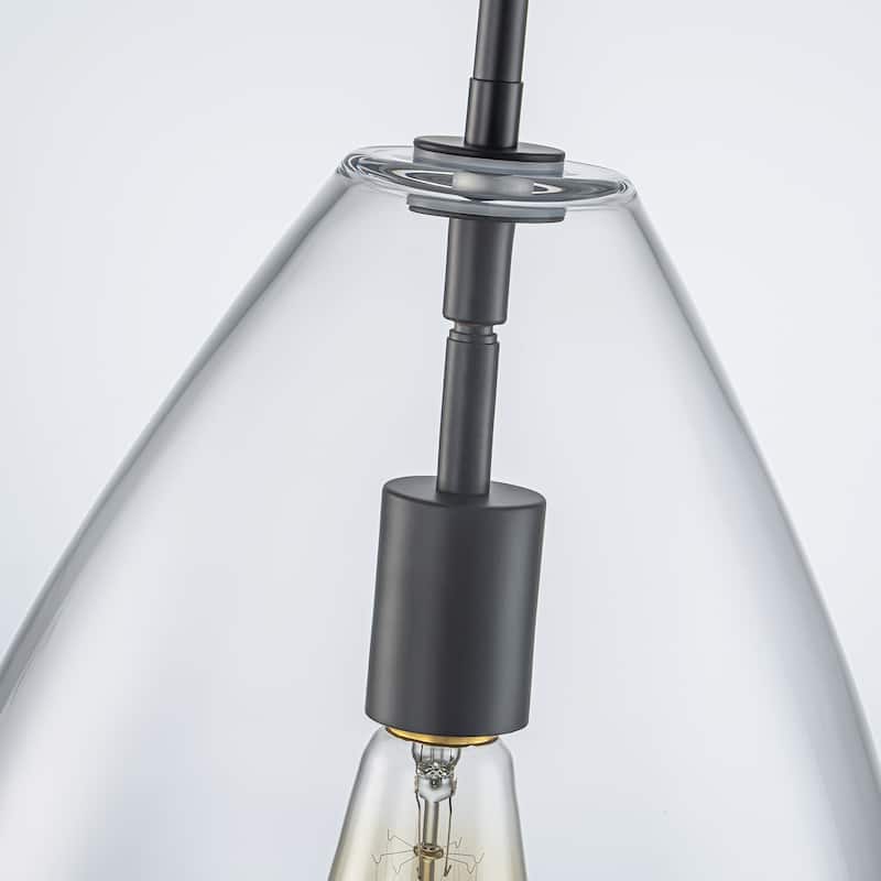 1-Light Modern Industrial Kitchen Island Pendant Light with Clear Olive-Shaped Glass Shade