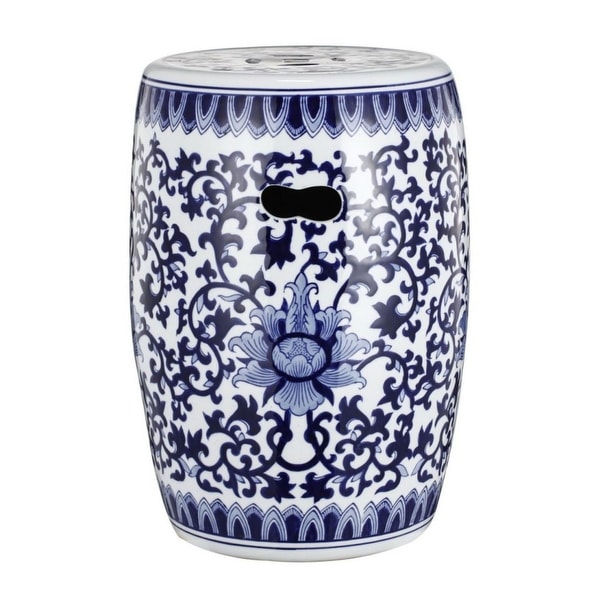 15.75" Dazzling Blue and White Floral Design Garden Stool - N/A