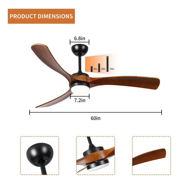 3 Wooden Blades Ceiling Fan with Lights and Remote Control Indoor/Outdoor Ceiling Fan Modern Ceiling Fan for Living Room