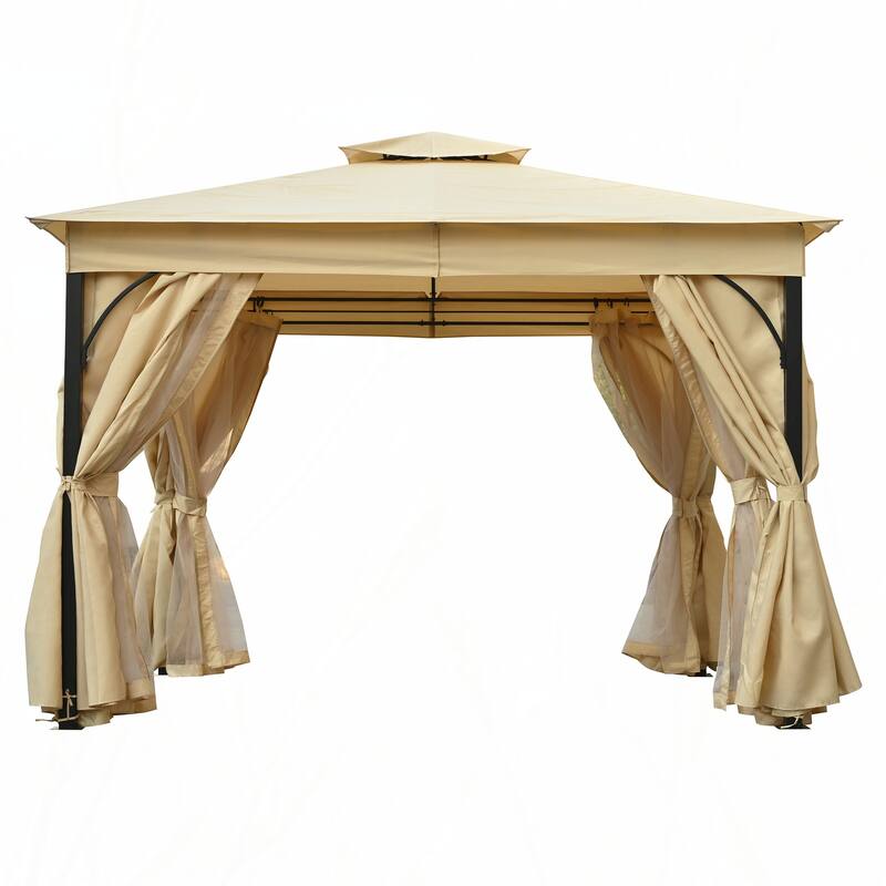 10x12 Outdoor Gazebo Tent with Double Roofs(Beige)