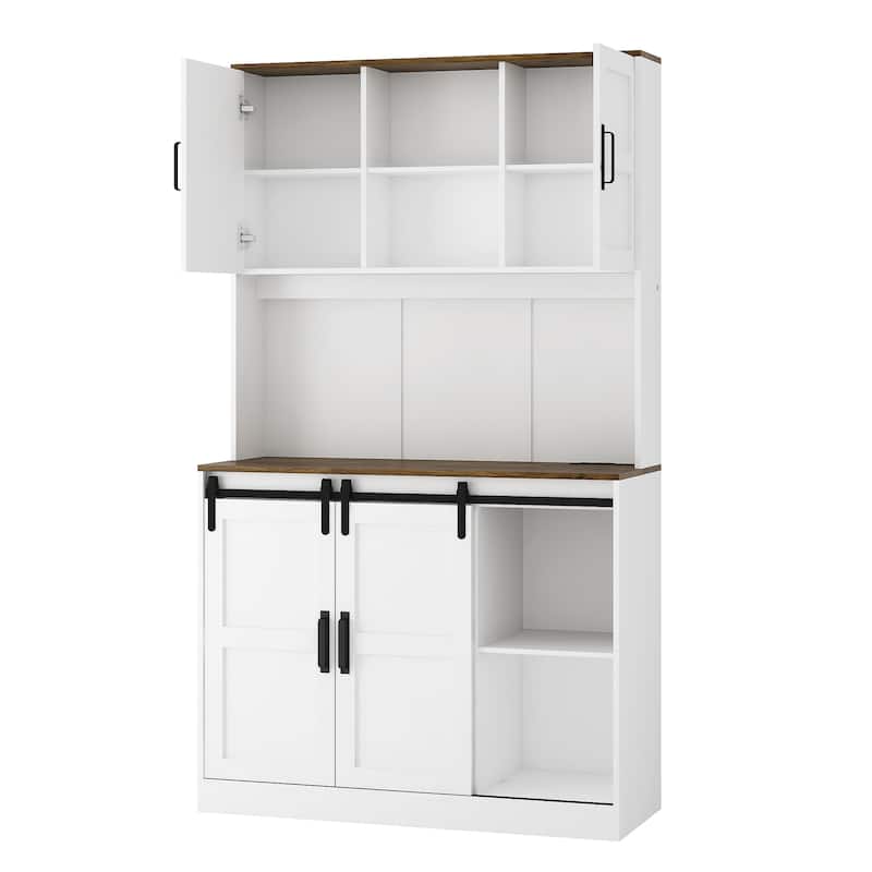 Kitchen Pantry Storage Cabinet Bar Cabinet White Sideboard wCharging Ports
