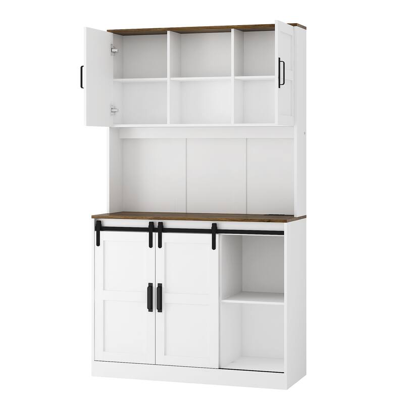 Roomfitters 72" Kitchen Pantry Cabinet with Charging Station, Tall Storage Cupboard, Adjustable Shelves, Organizing, White