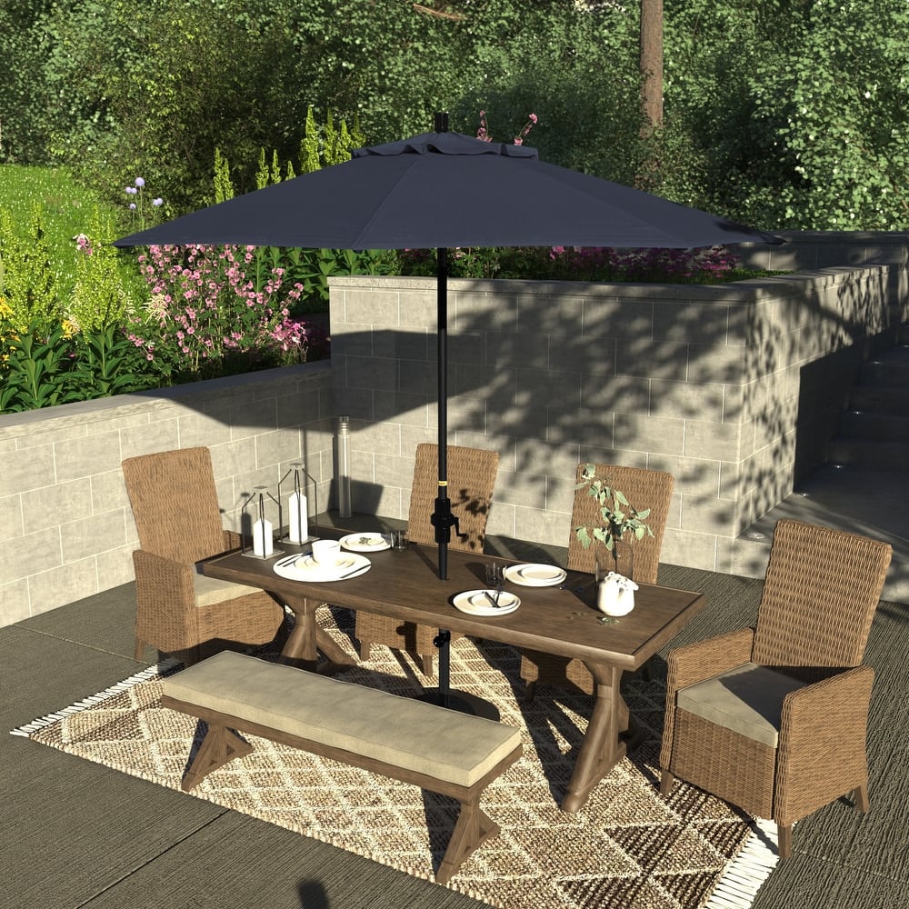 California Umbrella 9' Rd Patio Umbrella Black Aluminum Frame Fiberglass Ribs Crank Lift Collar Tilt, Sunbrella Cilantro