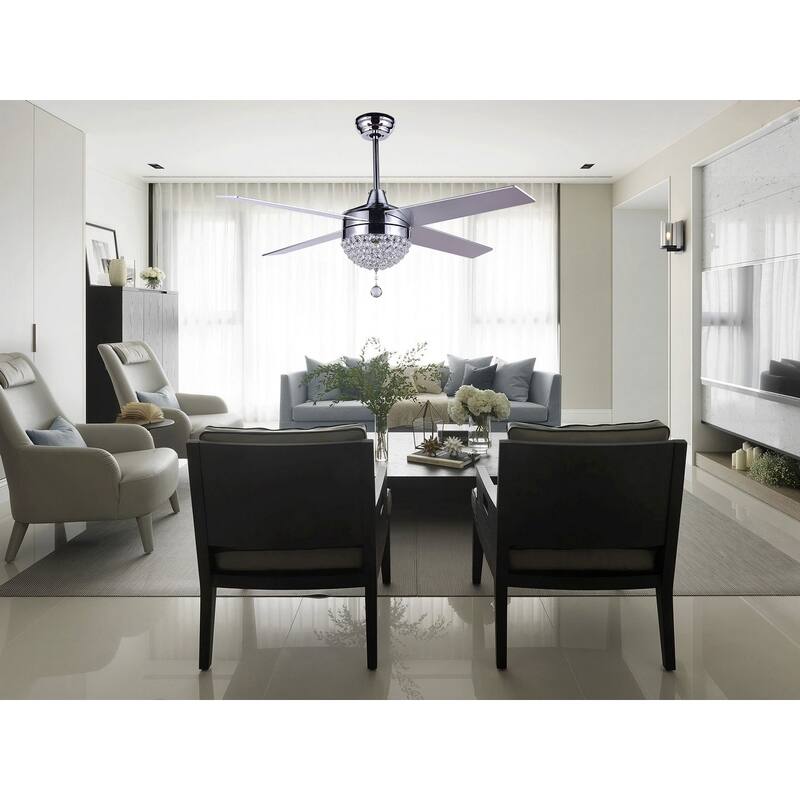 Bella Depot 52" Modern Crystal Ceiling Fan with LED Light, Reversible Ceiling Fan with Remote Control