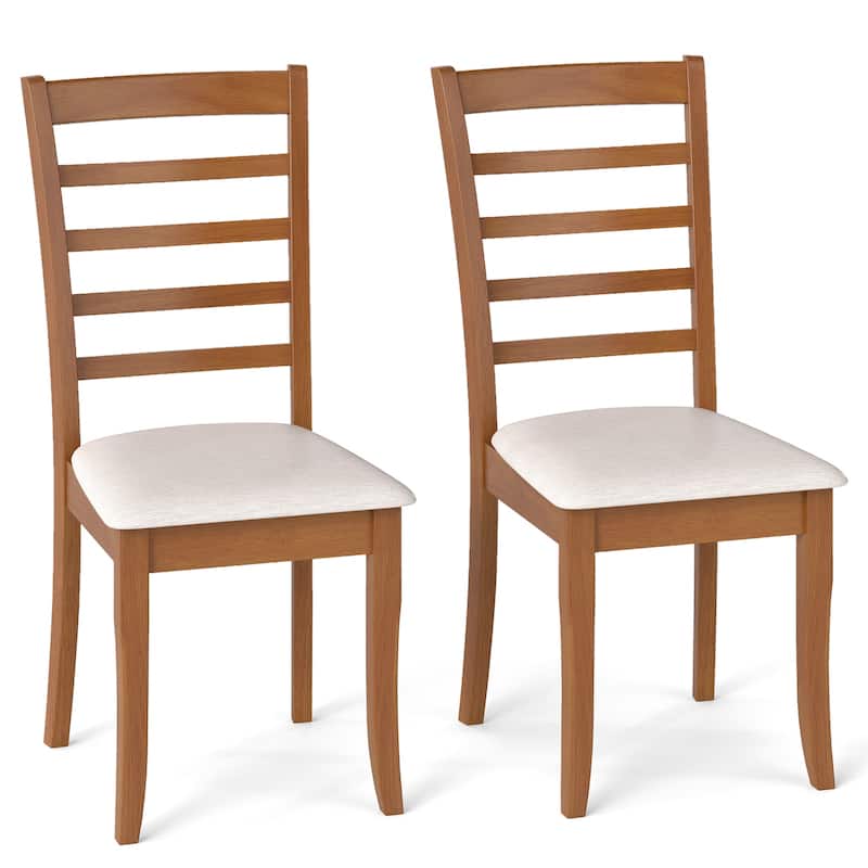 Beige Rubber Wood Kitchen Chairs Set of 2 with Slat Back and Cushioned Seats - 17.5" x 22" x 38" - Beige