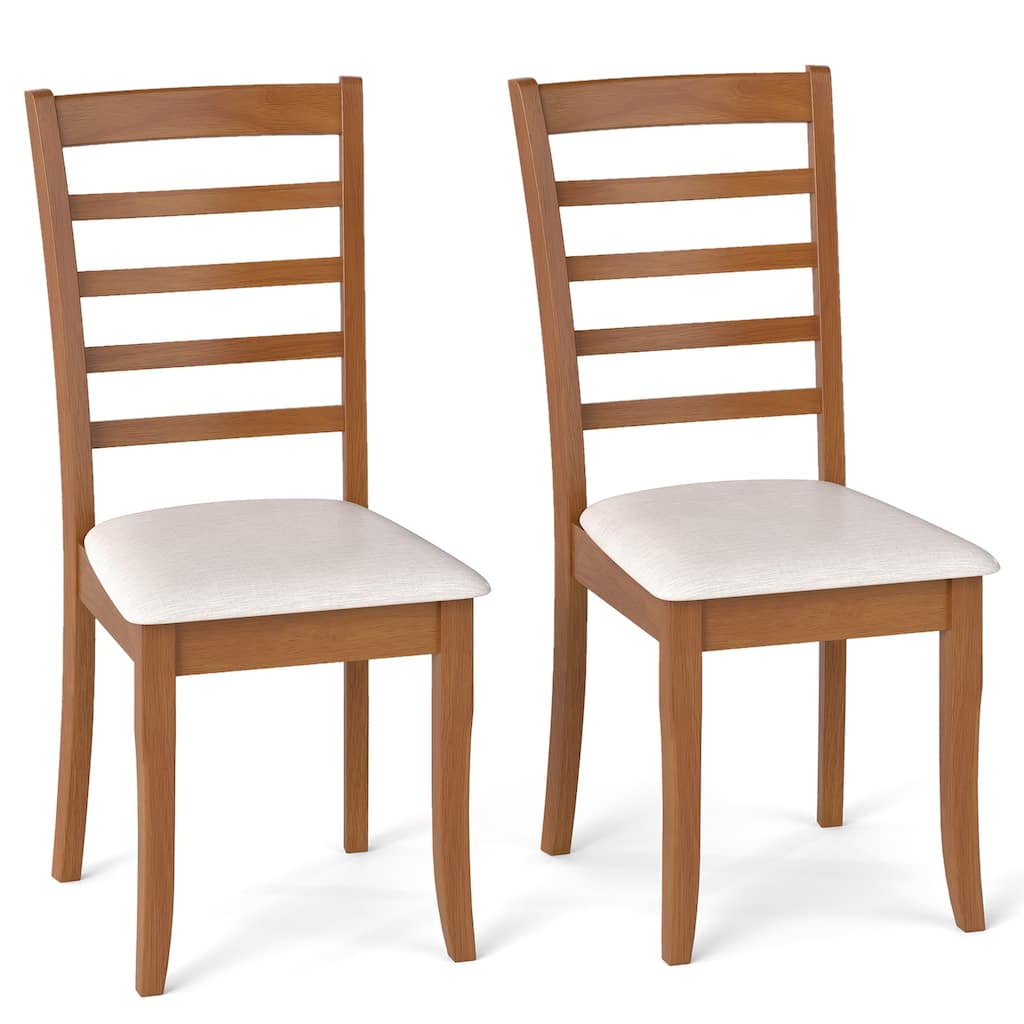 Beige Rubber Wood Kitchen Chairs Set of 2 with Slat Back and Cushioned Seats - 17.5" x 22" x 38"