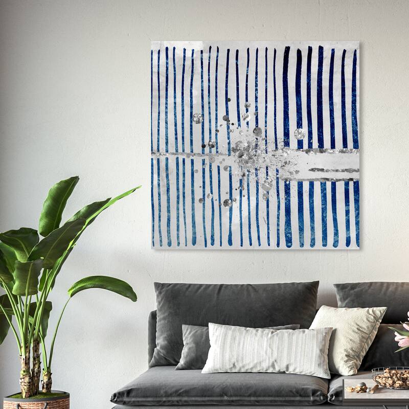 Wynwood Studio Canvas Abstract Love Forcefield Platinum Square White and Dark Blue Modern & Contemporary Wall Art Canvas Print - 40 x 40