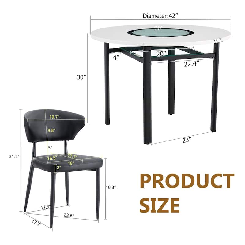 5-Piece Dining Table Set, 42" Modern Round Table with Lower Shelf, 4 Chairs, Minimalist Dining Table and Chairs Set for 4