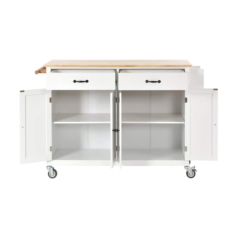 Multifunctional Solid Wood Frame Kitchen Cart with Spice Rack and Adjustable Shelves