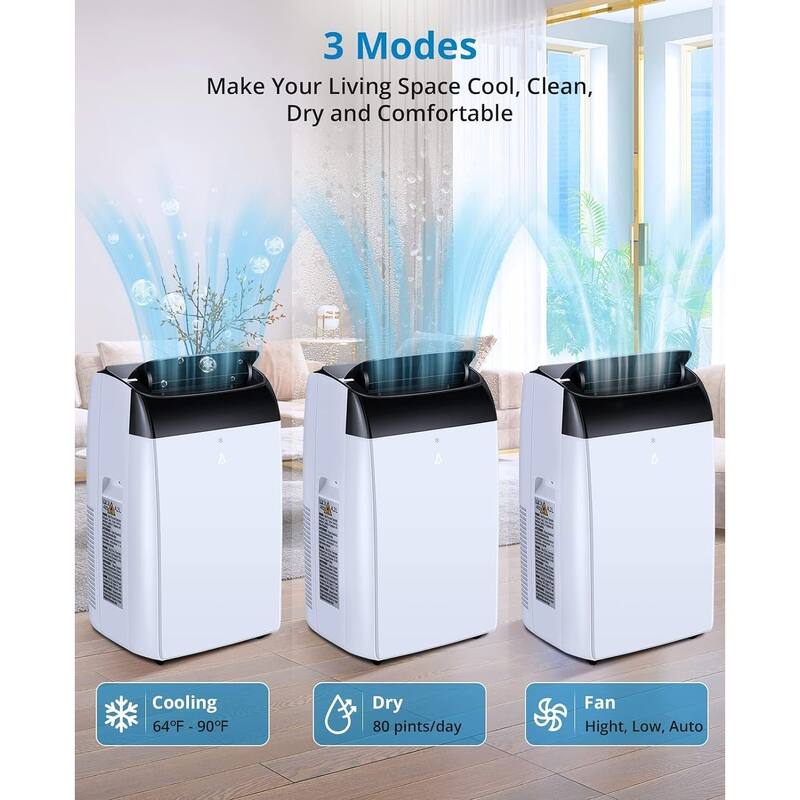 12,000 BTU Portable Air Conditioner with Remote Control for Rooms Up to 550 Sq Ft