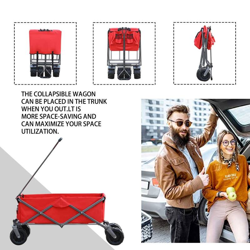 Folding Wagon with All-Terrain Wheels, 230lbs Capacity, Telescoping Handle, and Dust Cover for Beach, Outdoor, and Garden Use