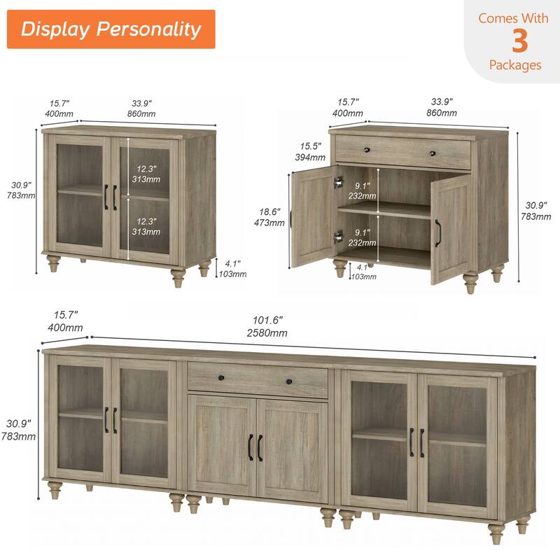 Farmhouse TV Stand with Doors and Drawer﻿