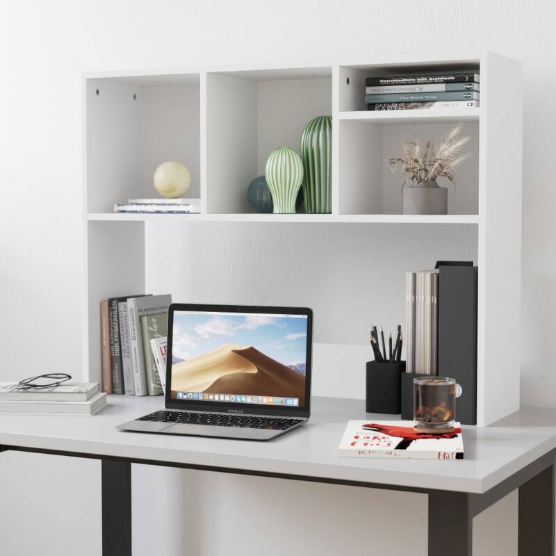 Space-Saving Desktop Bookshelf Storage Organizer with Assorted Cubbies - White