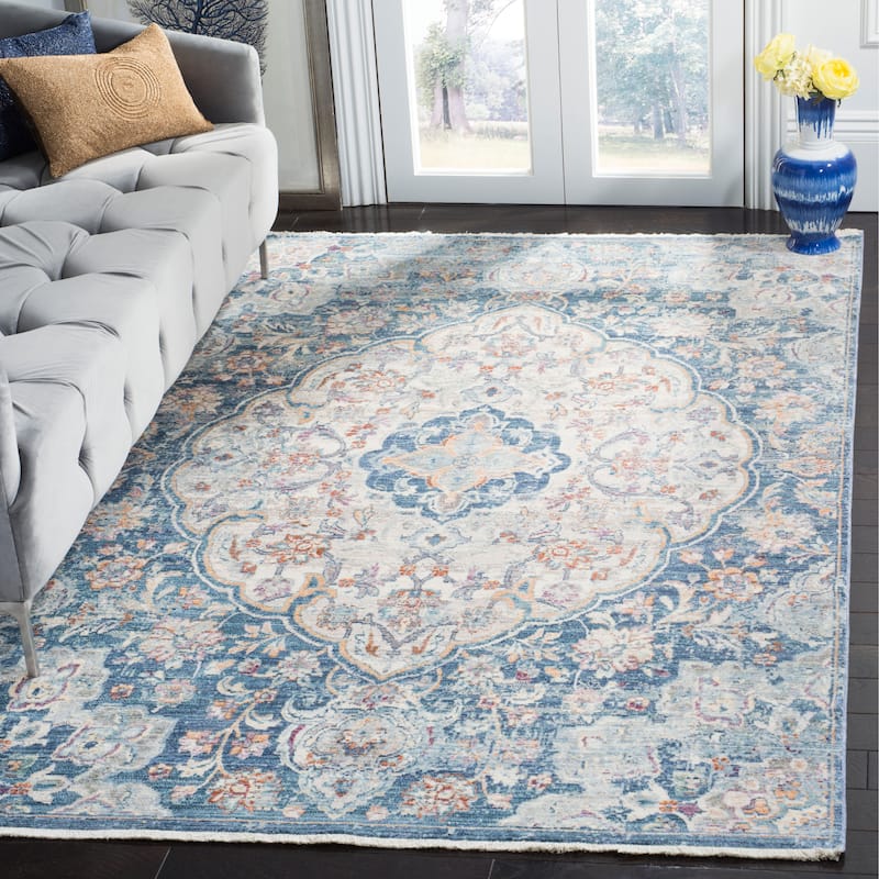SAFAVIEH Illusion Tricia Vintage Boho Oriental Viscose Medallion Rug - 3' x 5' - Cream/Blue