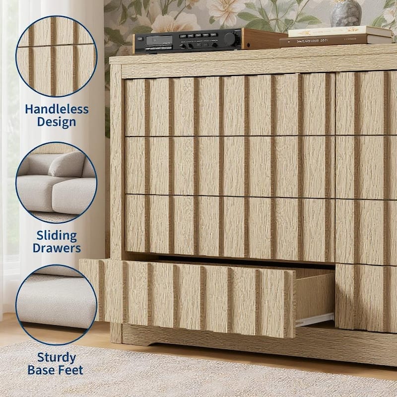 8 Drawers Fluted Dresser, with Handleless