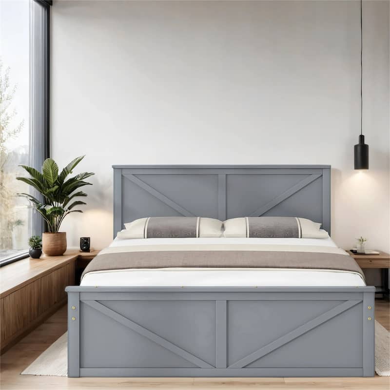Queen Size Wood Platform Bed with 4 Storage Drawers and Legs