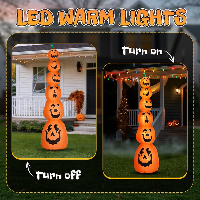 9ft Halloween Inflatable Stacked Pumpkin Yard Decor with LED Lights for Indoor or Outdoor Use