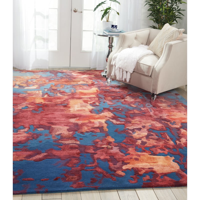 Nourison Hand-tufted Prismatic Modern Abstract Area Rug - 7' 9" x 9' 9" - Blue - Rectangle