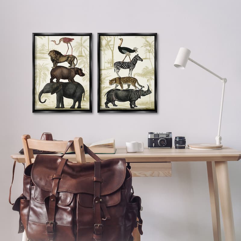 Stupell Stacked Safari Animals Framed Floater Canvas Wall Art Design By Victoria Barnes (Set of 2)