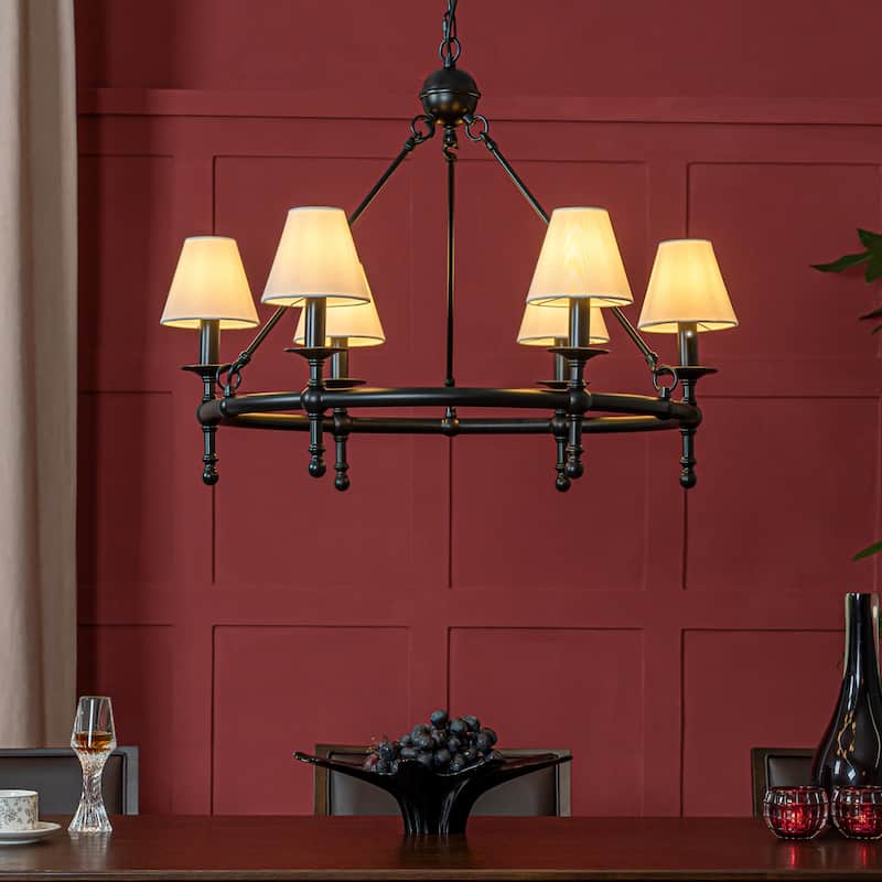 Vintage Chandelier 6-Light Classic Pendant Fixture with White Shades for Elegant Interior Lighting